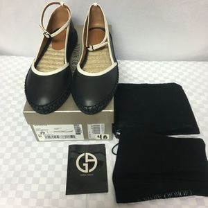 Giorgio Armani Ankle Strap Flat X1S010 39 Black/White  New w/ Box